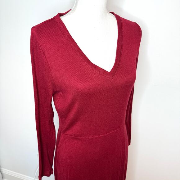 Banana Republic Ribbed Knit Midi Dress In Mulled Cranberry Red Size Medium - Picture 8 of 14